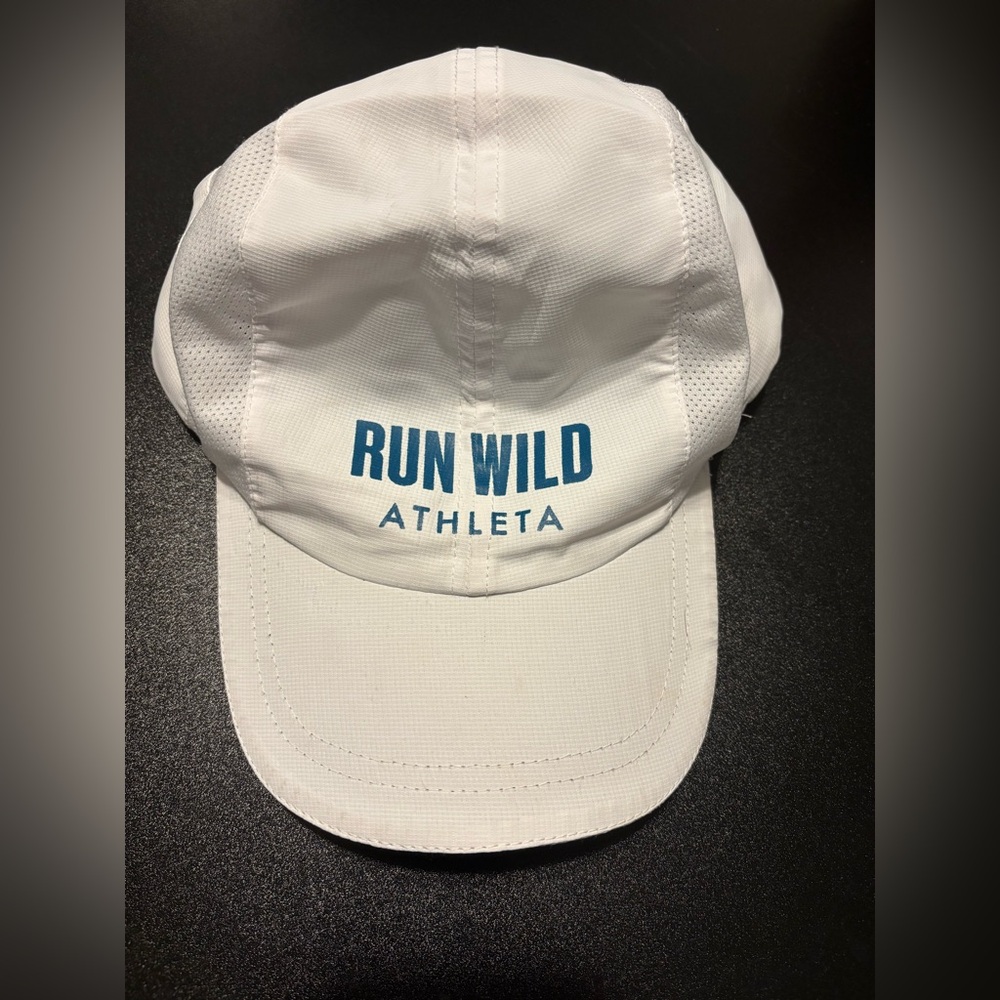 Athleta White Cap with Blue Text